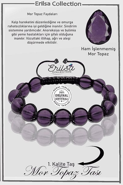 Erilsa Aaa+ Certified Raw Embroidery Purple Topaz Bracelet - Adjusted