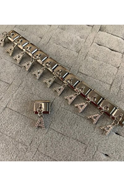 kubotique Silver Rhinestone Letter a Dangle Steel Italian Charm 1 Piece