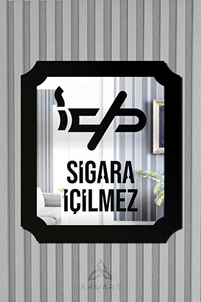 AHWART Sigara İçilmez Yazılı Dekoratif Ahşap Pleksi Gümüş Uyarı Levhası