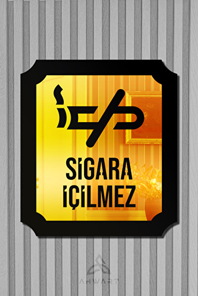 AHWART Sigara İçilmez Yazılı Dekoratif Ahşap Pleksi Gold Uyarı Levhası