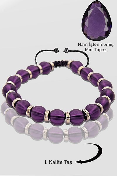 Erilsa Certified Raw Unprocessed Hematite - Purple Topaz Stone Bracelet