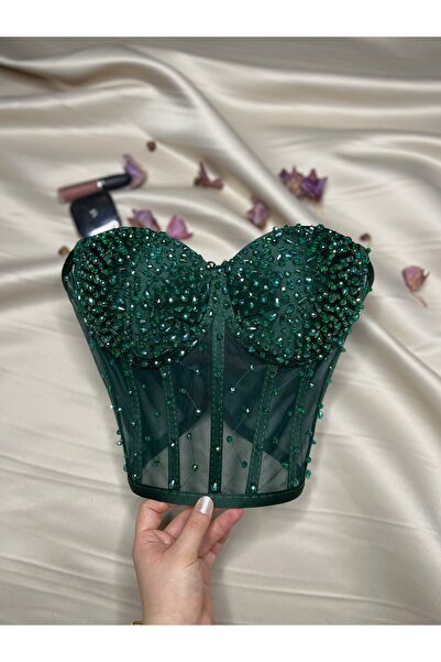 Metay Design مشد شفاف من حجر الزمرد - موديل مطرز بالحجر