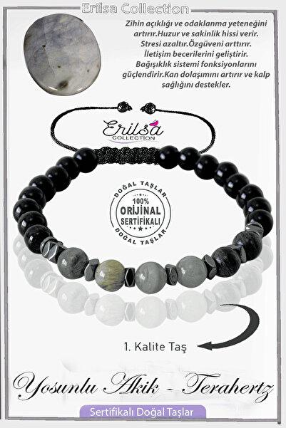 Erilsa Certified Real Obsidian - Gray Mossy Jasper Stone Bracelet