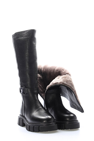 TUGERDİ Tugerdi Siyah Floter Hakiki Deri İçi Yarım Kürklü Fermuarlı Klasik Ka...