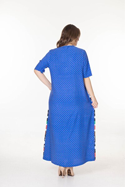 mervemoda Γυναικείο κοντομάνικο καλοκαιρινό μακρύ φόρεμα μεγάλου μεγέθους