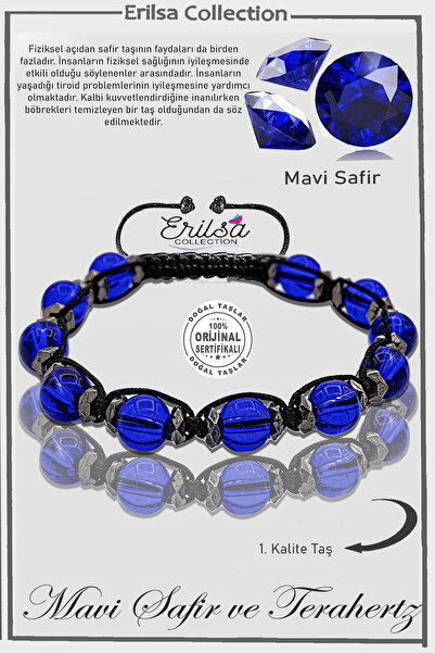 Erilsa Sertifikalı AAA+ Terahertz - Mavi Safir Taşı Bileklik - Ayarlamalı