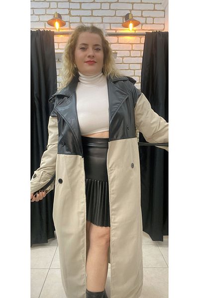 TUBA TOPTAŞ Oversized Leather Detailed Trenchcot