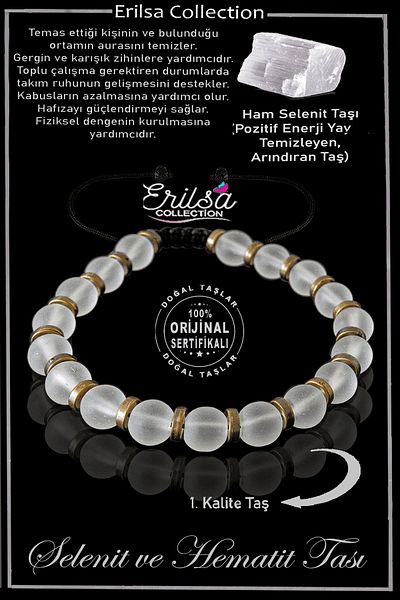 Erilsa Adjustable Bracelet with Real Hematite and Selenite Stones