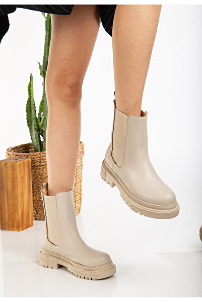 Stayil Shoes Cizme de damă bej cu elastic lateral Cizme de damă bej cu talpă ...