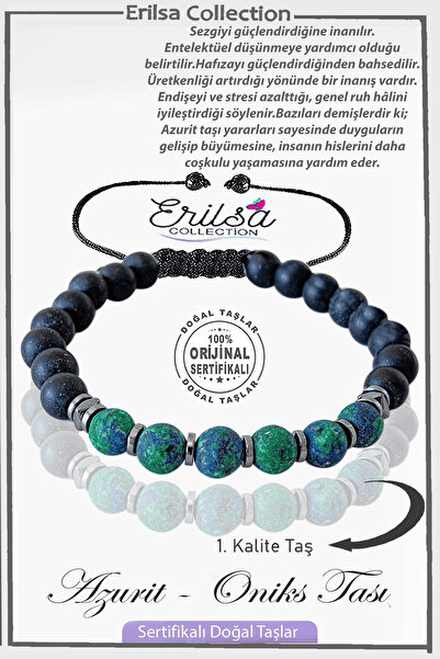 Erilsa أونيكس خام حقيقي معتمد غير معالج - سوار من حجر الأزوريت