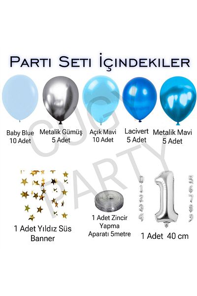CUGY 1 Year Old Blue Boy Star Banner Detailed Birthday Party Set