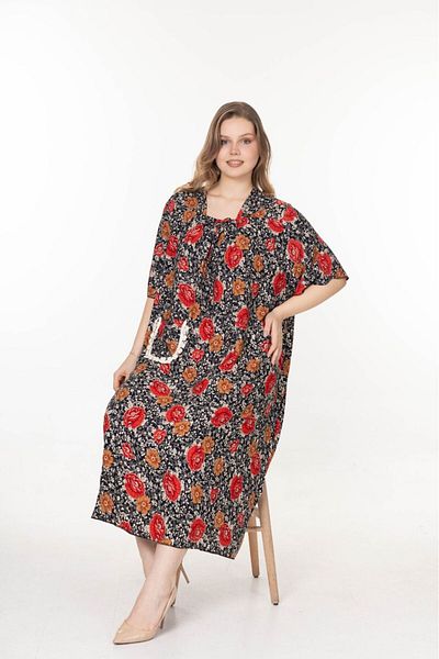 mervemoda فستان نسائي صيفي قصير الأكمام مقاس الأم