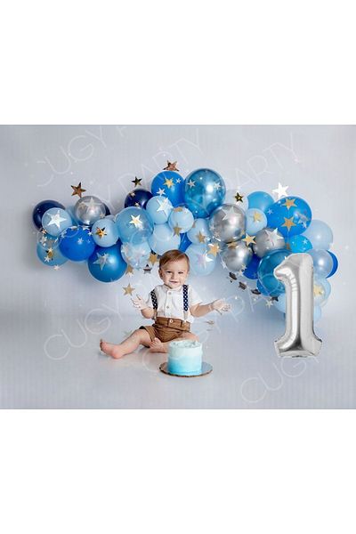 CUGY 1 Year Old Blue Boy Star Banner Detailed Birthday Party Set