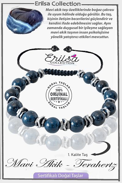 Erilsa Certified Real Faceted Hematite - Blue Agate Stone Bracelet