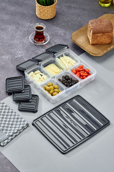 Turkco Clear Breakfast Storage Container Set with 7 Compartments - Fridge Organizer with Lid and Interior Compartment