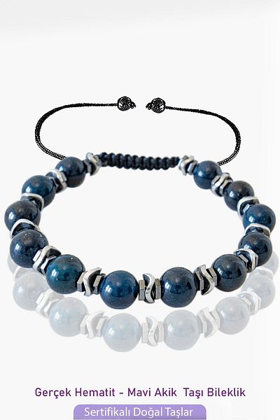 Erilsa Certified Real Faceted Hematite - Blue Agate Stone Bracelet