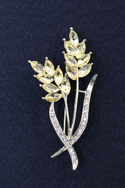 KEEBA Bolluk ve bereket simgesi Buğday başağı broş. Pırlanta kesim taşlı gold...