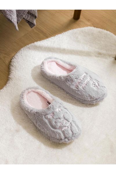 LC Waikiki Γυναικείες παντόφλες εσωτερικού χώρου LCW STEPS Κεντημένες βελούδινες γάτες