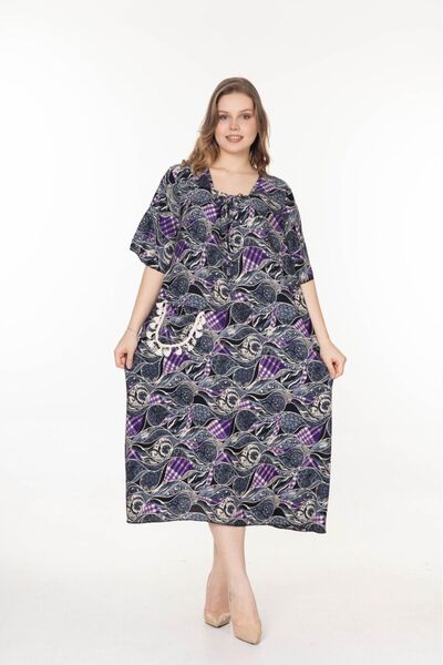 mervemoda Women's Mother Size Oversize Cut Summer Short Sleeve Dress