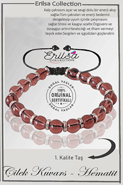 Erilsa Sertifikalı Silver Fasetli Hematit - Çilek Kuvars Taşı Bileklik - Ayar...