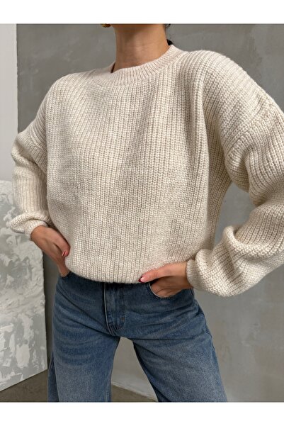 TİSHOOSTORE Soft Sweater with Balloon Sleeve Knit Detail
