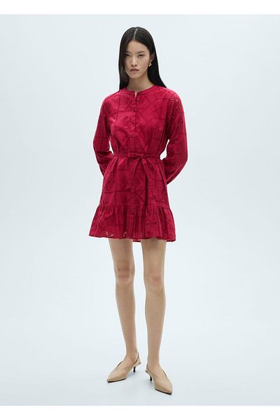 MANGO Woman Hole Detailed Ruffle Dress