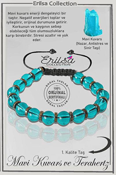 Erilsa سوار من حجر الكوارتز الهيماتيت الحقيقي باللون الأزرق الفاتح - معتمد وق...