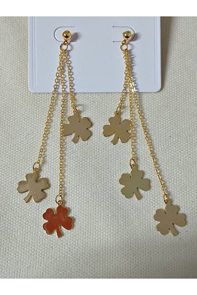 mos&more Gold Yonca Sallantılı Uzun Şık Küpe
