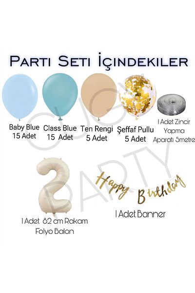 CUGY Party Set Birthday Set in 2 Years Old Glass Blue Skin Color Tones