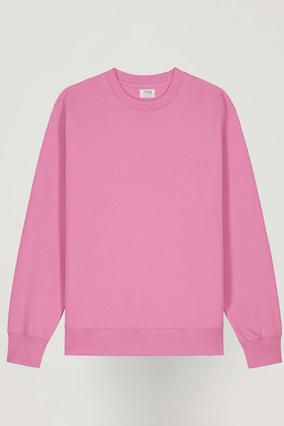 BLUETIFUL Unisex Bisiklet Yaka Pamuklu Basic Oversize Sweatshirt ŞEKER PEMBE Rengi