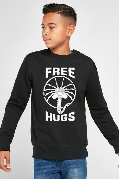 Tshirthane Безплатен черен детски суитшърт Facehugger Hugs 2ip