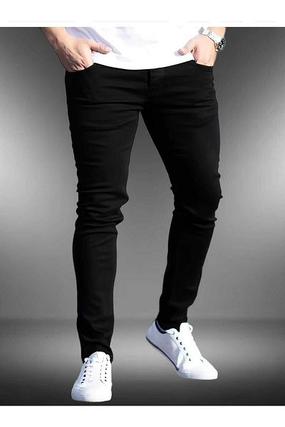KING SEZAR Ανδρικό Μαύρο Slim Fit Lycra Stretchy Jeans Ανδρικό τζιν παντελόνι