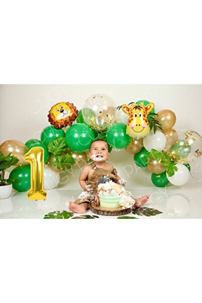 CUGY 1 YAŞ YEŞİL GOLD ZÜRAFA  ASLAN TEMALI YAŞ SEÇENEKLİ DOĞUM GÜNÜ PARTİ SETİ