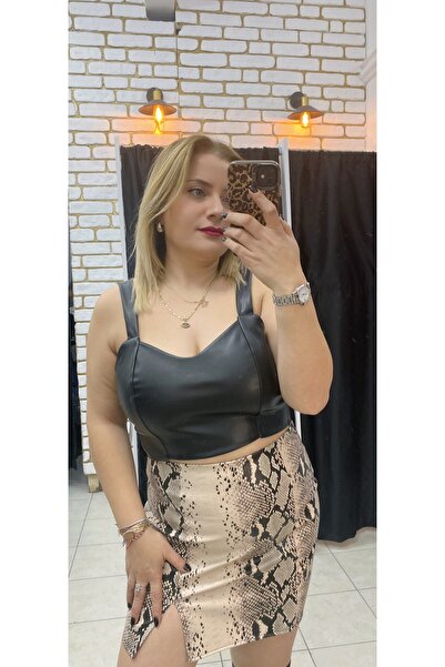 TUBA TOPTAŞ DESENLİ DERİ ETEK ŞARDONSUZ