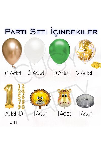 CUGY 1 Year Old Green Gold Giraffe Lion Themed Birthday Party Set with Age Options