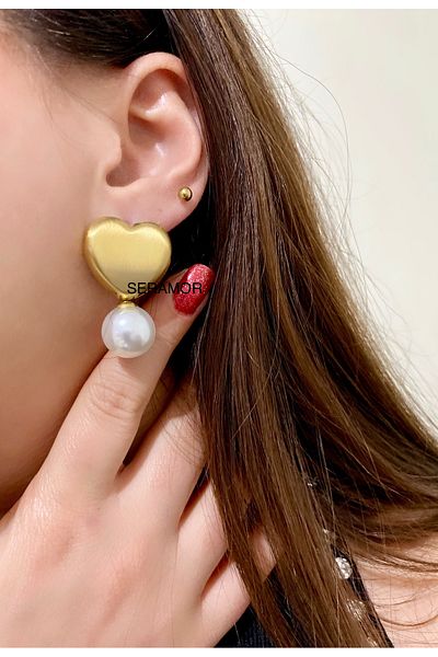 SERAMOR Steel Pearl Heart Earrings