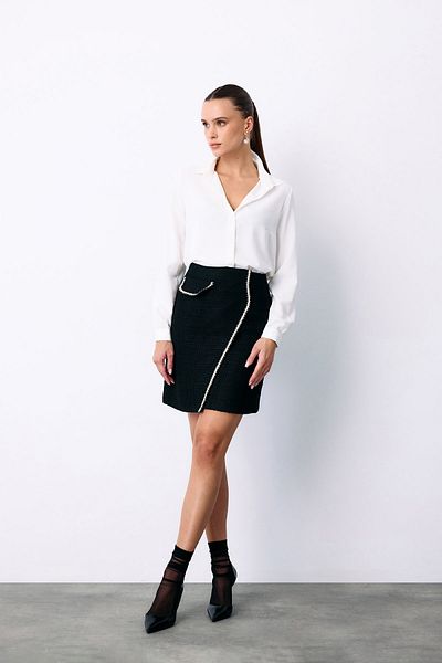 Sateen Fusta scurtă cu buzunare ornamentale la două piept