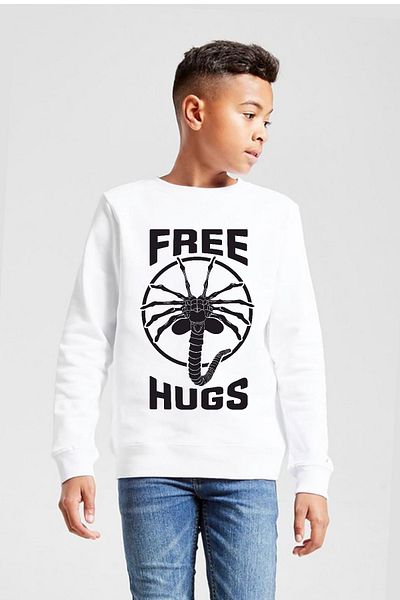 Tshirthane Безплатен суитшърт Facehugger Hugs White Kids 2ip