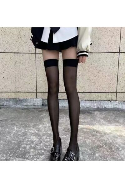 Dgt Luxury Șosete ultra subțiri negre peste genunchi, pentru adulți