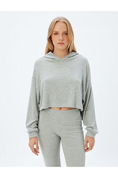 Koton Kapuzen-Crop-Pyjama mit langen Ärmeln und bequemer Passform