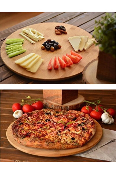 Trend Home Life 36 cm Bambu 360 Derece Döner Standlı  Pizza Sunum Tahtası Kahvaltı Sunum Tahtası