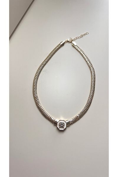 Freya Crushed Gold Necklace with White Mini