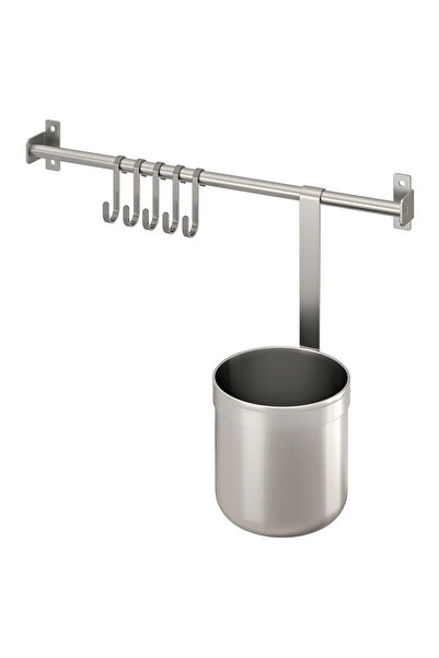 IKEA KUNGSFORS paslanmaz çelik 40 cm duvar rayı 5 adet kancalı ve kutulu