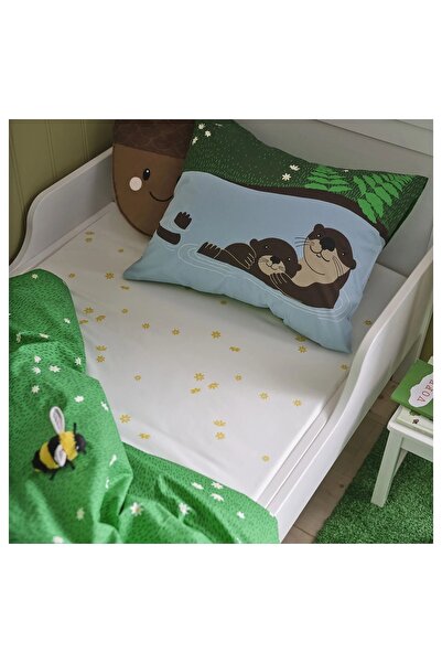 IKEA lastikli çocuk çarşafı, beyaz-sarı, 90x200 cm