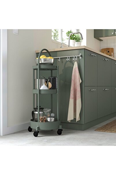 IKEA Servis Arabası, Gri-Yeşil, Yükseklik: 86 cm Uzunluk: 36 cm Genişlik: 36 cm Çap: 36 cm