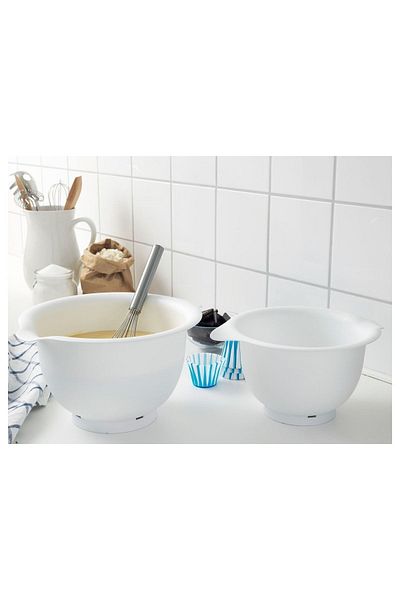 IKEA Mixing Bowl White 2 Pieces 2.3 Lt (diameter 22 Cm) and 3.7 Lt (diameter 26 Cm) Non-Slip Base