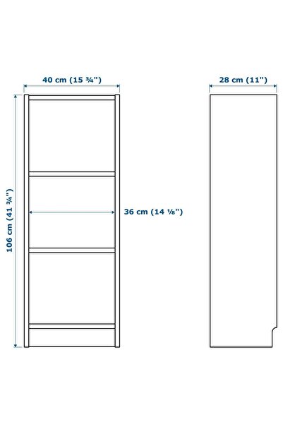 IKEA BILLY açık kitaplık, beyaz, ağartılmış meşe kaplama, kahverengi dişbudak kaplama, venge 40x28x106 cm