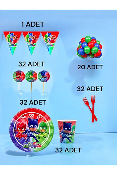VibeHome Pijamask Themed m Pack for 32 - Birthday Party and Fun Events