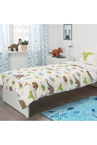 IKEA Tek Kişilik Çocuk Nevresim Takımı Çift Taraflı,dinazor Figürlü-150x200-ç...