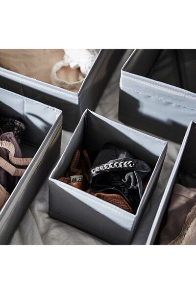 IKEA 6 Piece Dark Gray Organizer Box Set - 14X14X13 Cm, 28X14X13 Cm, 28X28X13 cm